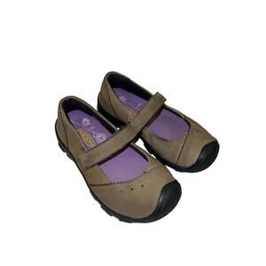 KEEN Mary Jane Shoes Taupe Leather Purple Liner Outdoor Girls 12